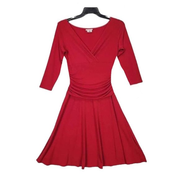 London Times Woman Size 10  Red Long Sleeve Shift Flare Pleated Dress - Picture 8 of 8